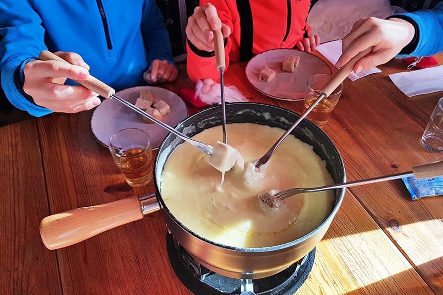 Swiss fondue at a traditional mountain hut in Haslital Switzerland