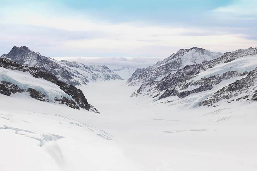 View over Aletsch Glacier from Jungfraujoch Sphinx observation platform, Switzerland