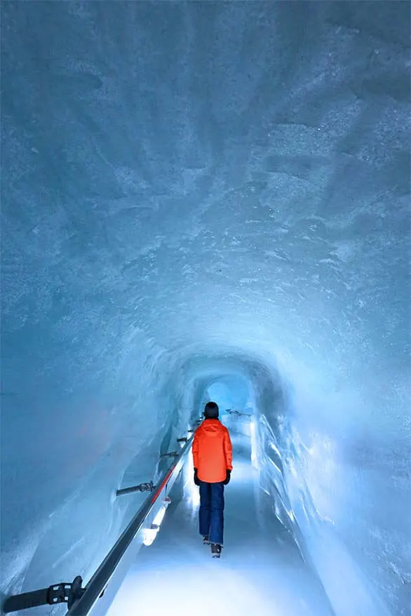 Ice tunnel under the glacier at Jungfraujoch Ice Palace in Switzerland
