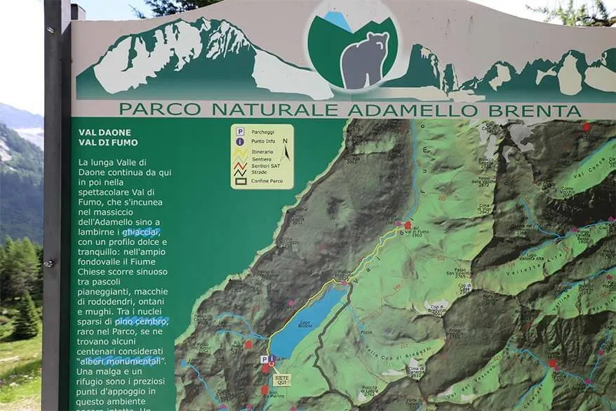Map of Rifugio Val di Fumo hike in Val Daone, Trentino in Italy