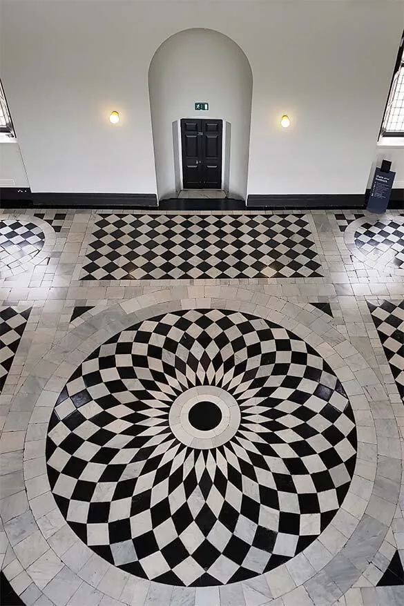 Beautiful black and white marble floor at the Queen's House in Greenwich, London UK