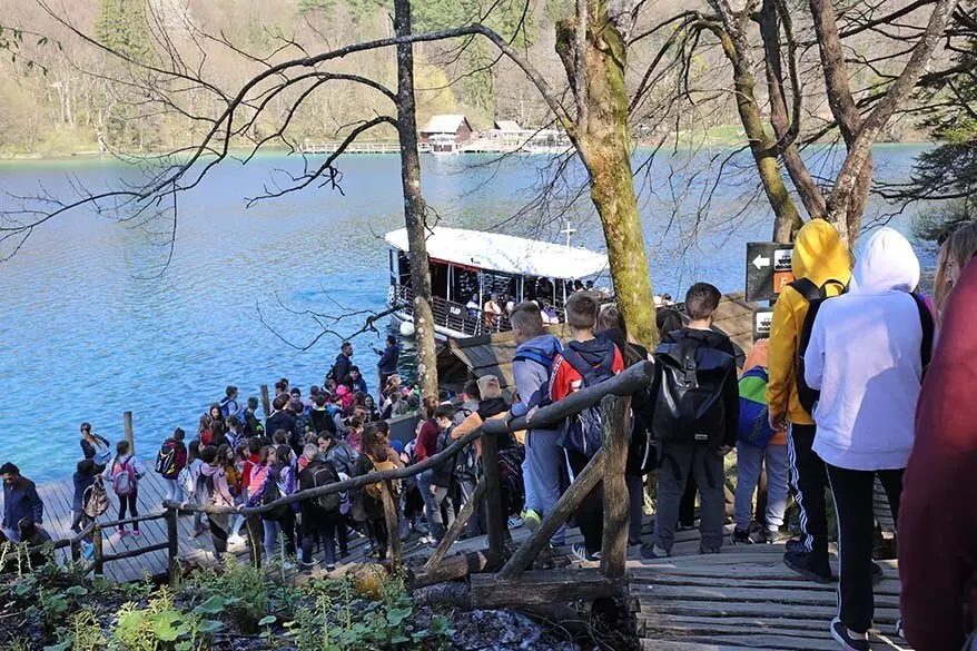 Crowds of people in Plitvice Lakes National Park in April