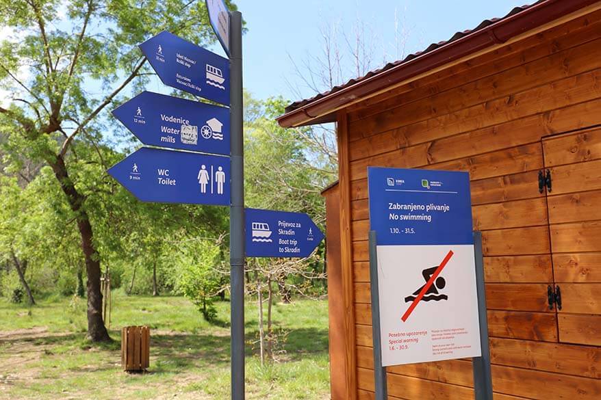 Forbidden to swim in low season sign in Krka National Park in Croatia