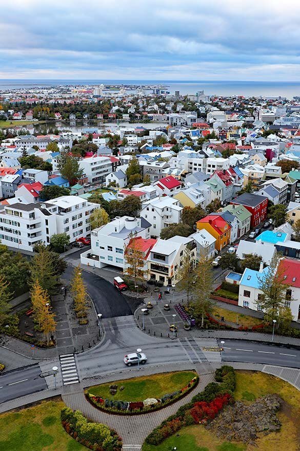 View from Hallgrimskirkja church in Reykjavik Iceland