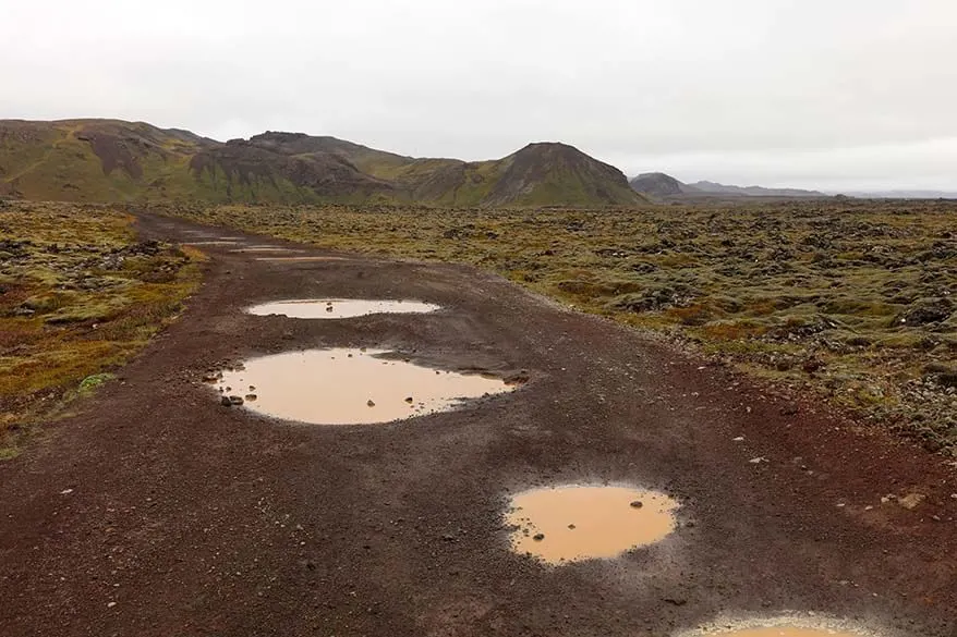 Bumpy 4WD track road to Selatangar on Reykjanes Peninsula in Iceland