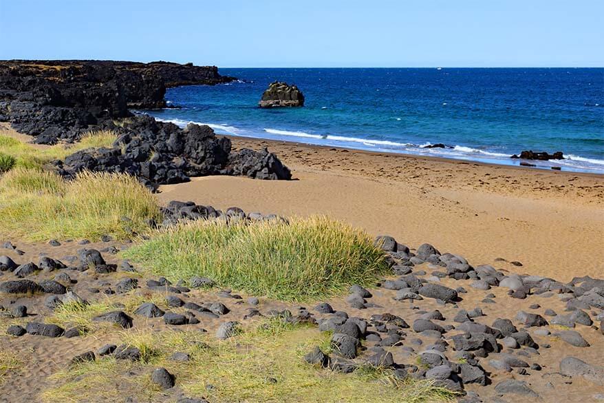 Skardsvik beach - golden sand beach on Snaefellsnes Peninsula in Iceland