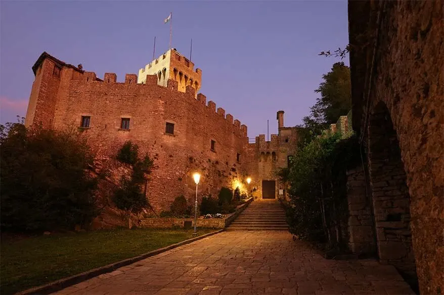 Cesta Tower in San Marino at night