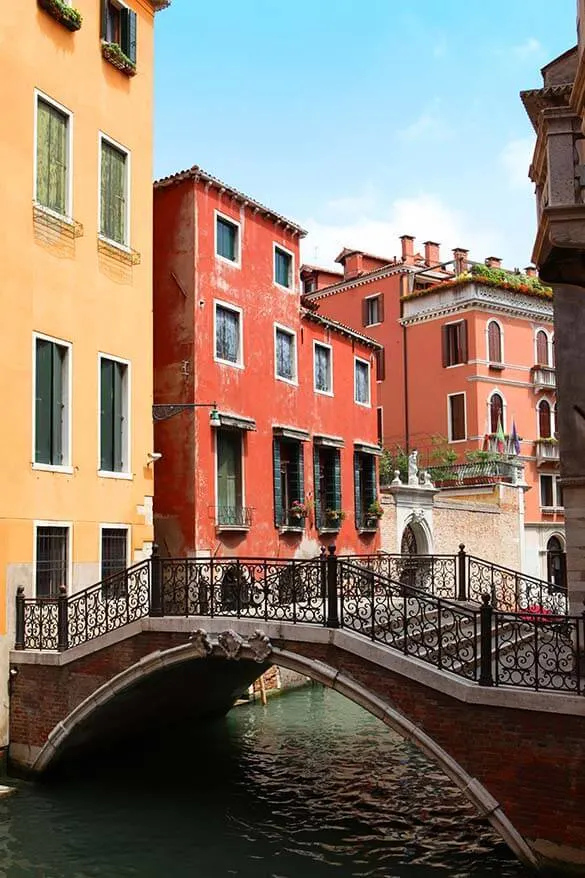 Colorful buildings and a bridge in Venice Italy