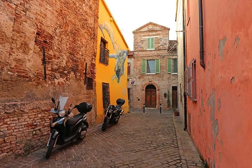 Colorful streets of Borgo San Giuliano area in Rimini Italy