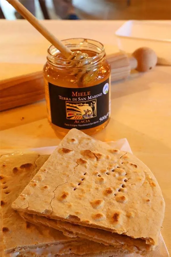 Piadina bread with cheese and honey - made in a cooking class in San Marino