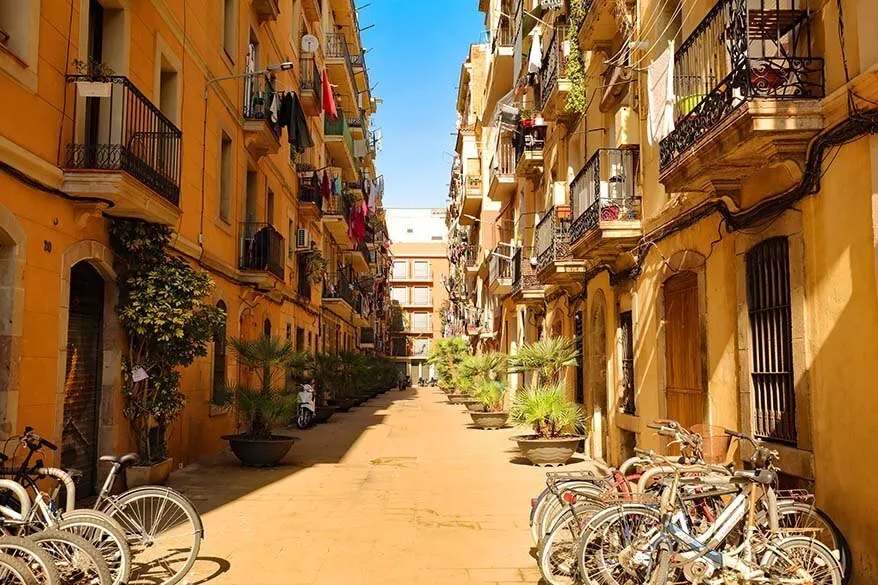 Charming streets of La Barceloneta district in Barcelona Spain