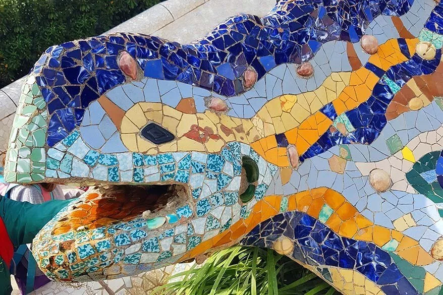 Gaudi dragon fountain at Guell Park in Barcelona