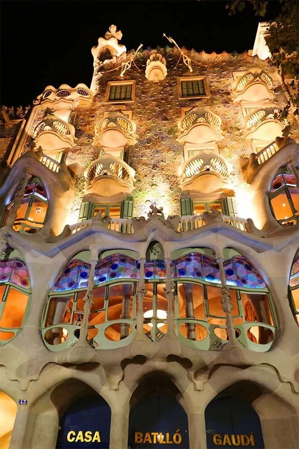 Gaudi's Casa Batllo in Barcelona lit in the dark