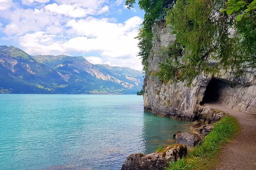 Giessbach to Iseltwald lakeshore hiking trail near Lake Brienz in Switzerland