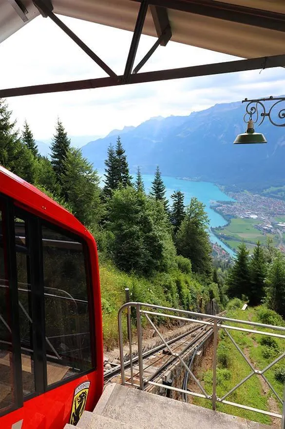 Harder Kulm funicular with view over Brienzersee and the mountains