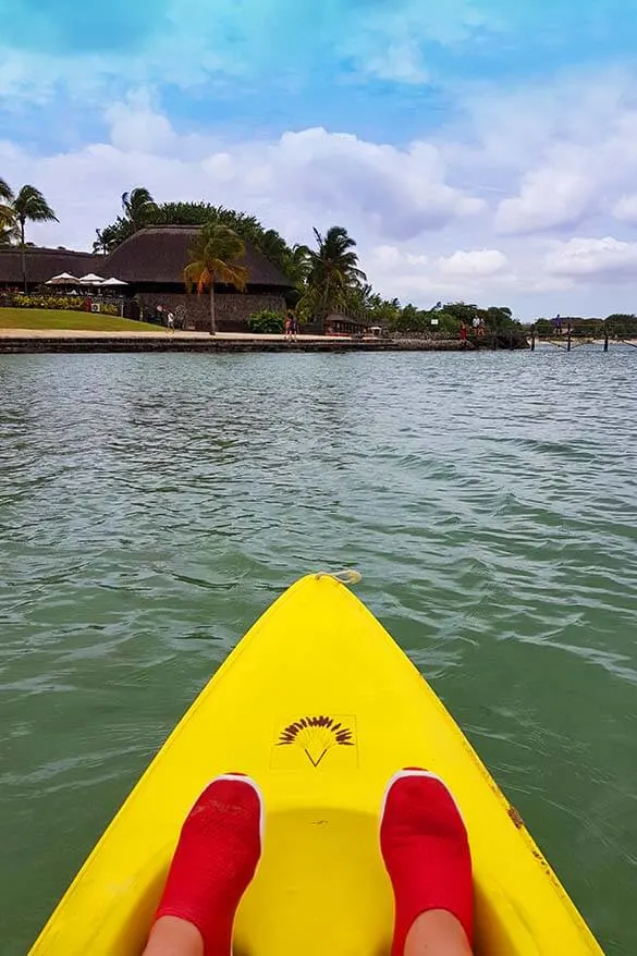 Kayaking at Baie aux Tortues bay on the west coast of Mauritius