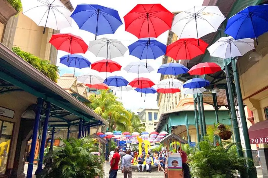 Umbrella street at the Caudan Waterfront in Port Louis, Mauritius