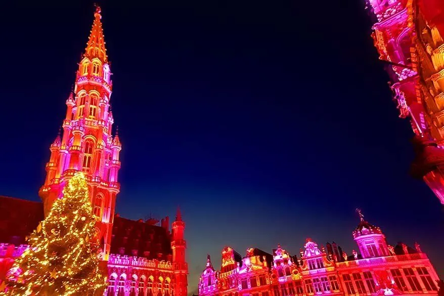 Brussels Grand Place light show in winter
