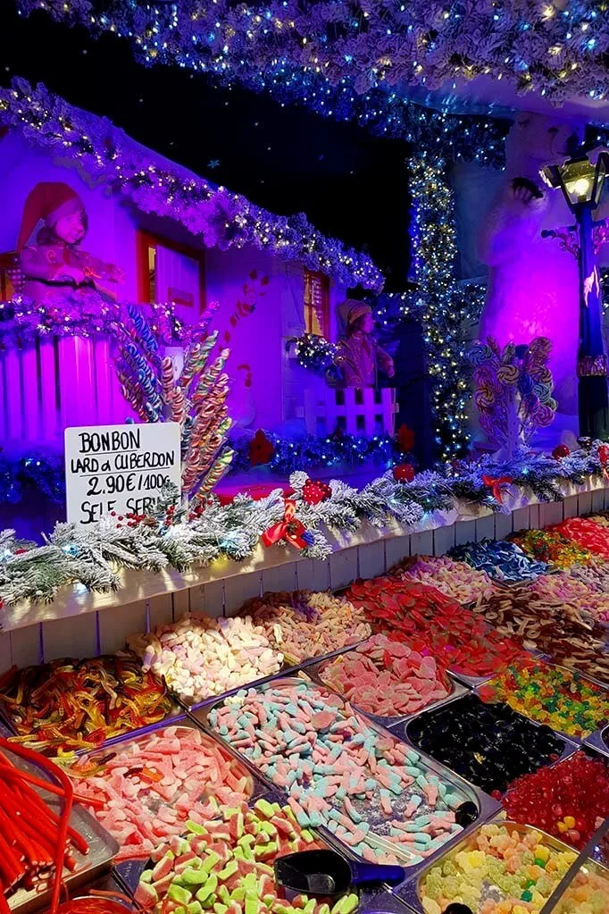 Colorful sweets for sale at the Brussels Christmas market