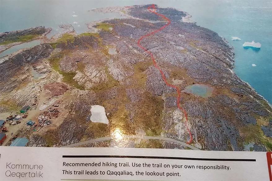 Hiking map for Quaqqaliaq lookout point in Udkiggen on Disko Island in Greenland