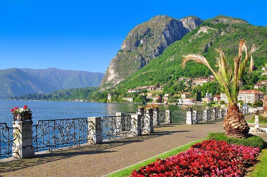 Menaggio lakeside promenade at Lake Como in Italy