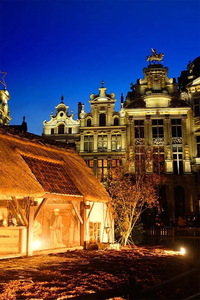 Nativity scene at Brussels Grand Place during holiday season