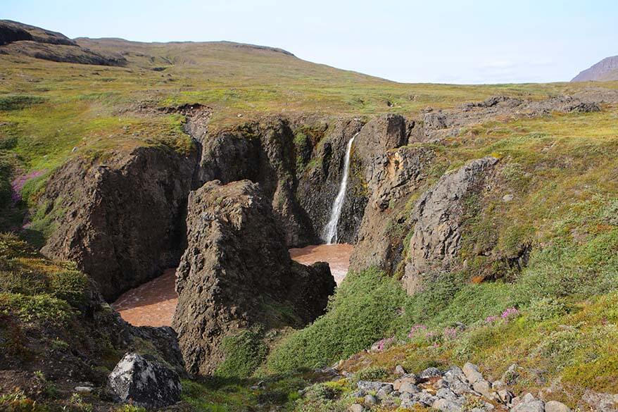 Qorlortorsuaq waterfall on Disko Island in Greenland