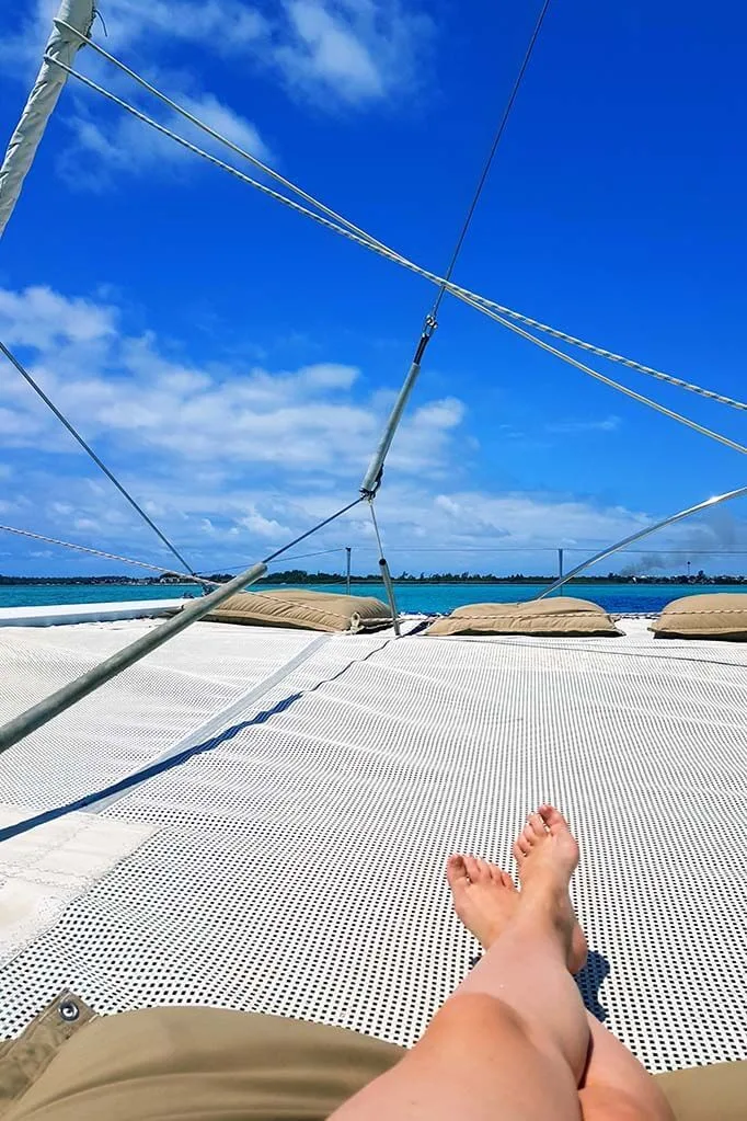Relaxing on a catamaran in Mauritius