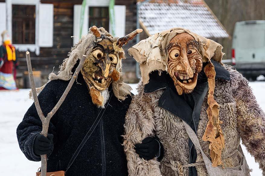 Traditional carnival masks in Lithuanian Folk Museum in Rumsiskes