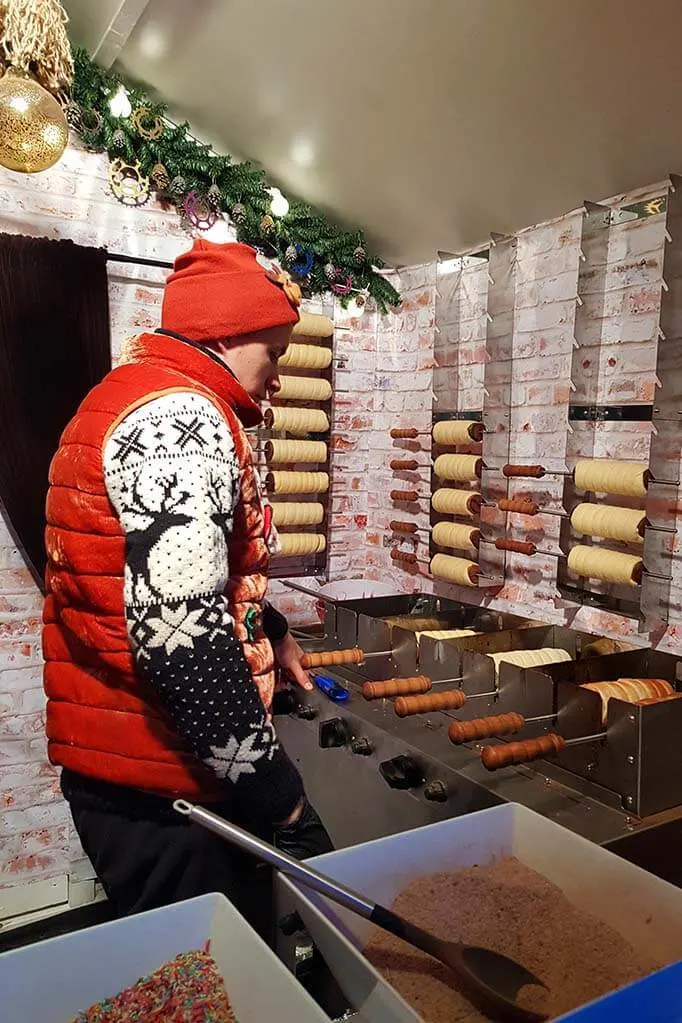 Warm pastry market stall at the Vilnius Christmas market in Lithuania
