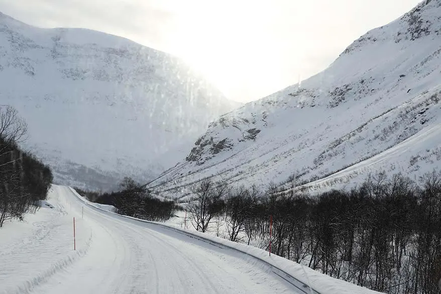Driving on icy roads in Tromso in winter