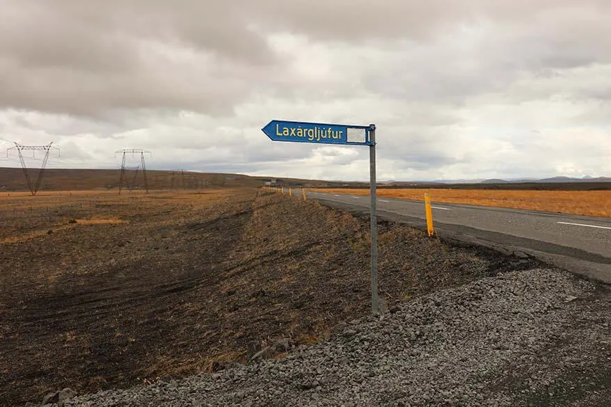 Driving to Haifoss waterfall in Iceland