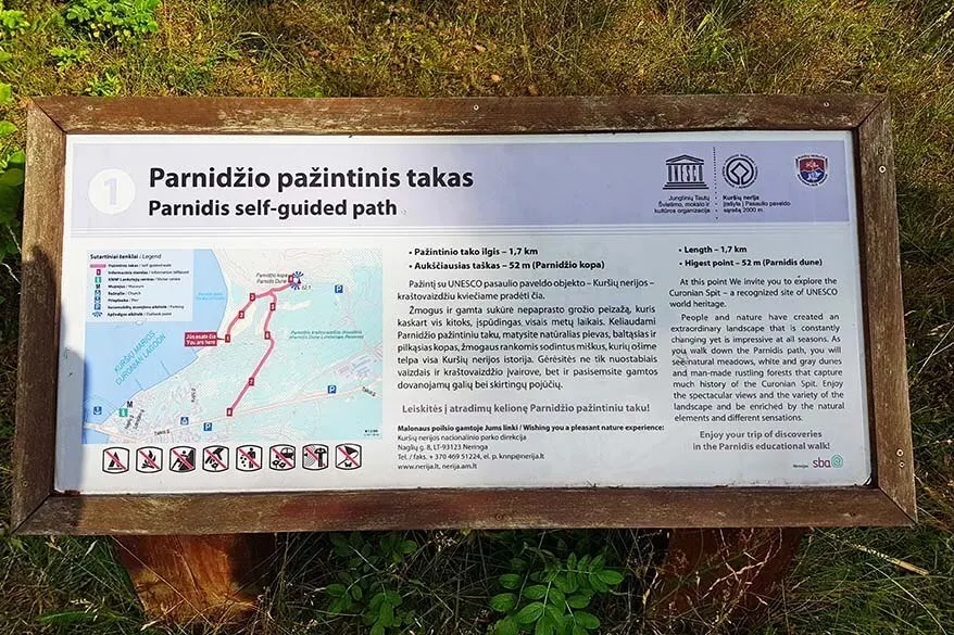 Information panel for Parnidis Cognitive Walk in Nida Lithuania