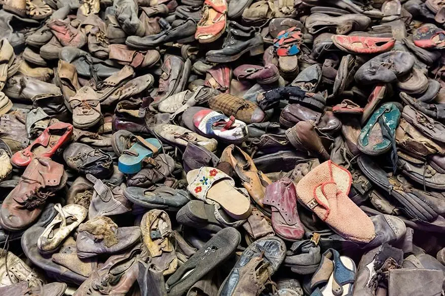 Piles of shoes of Nazi victims at Auschwitz concentration camp