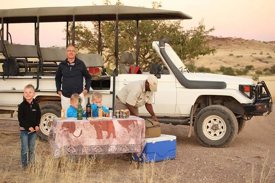 Private safari ride in Namibia with kids