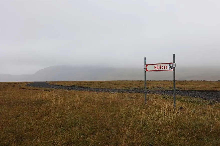Road sign to Haifoss waterfall