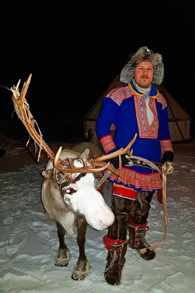 Sami with reindeer in Tromso Norway