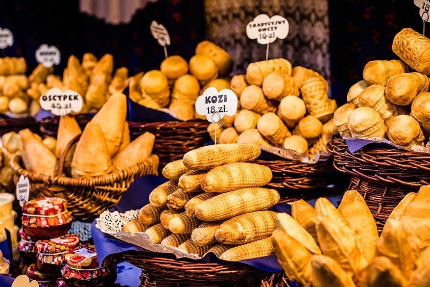 Traditional Polish smoked cheese at a local market in Krakow