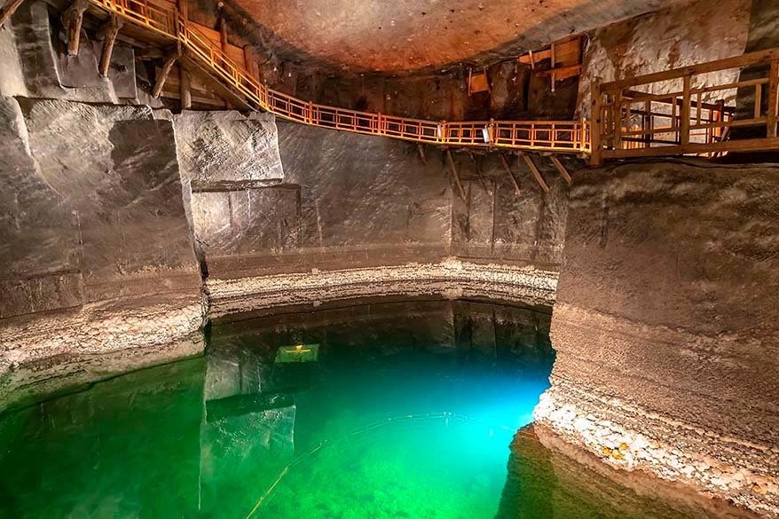 Underground lake inside Wieliczka Salt Mines in Poland