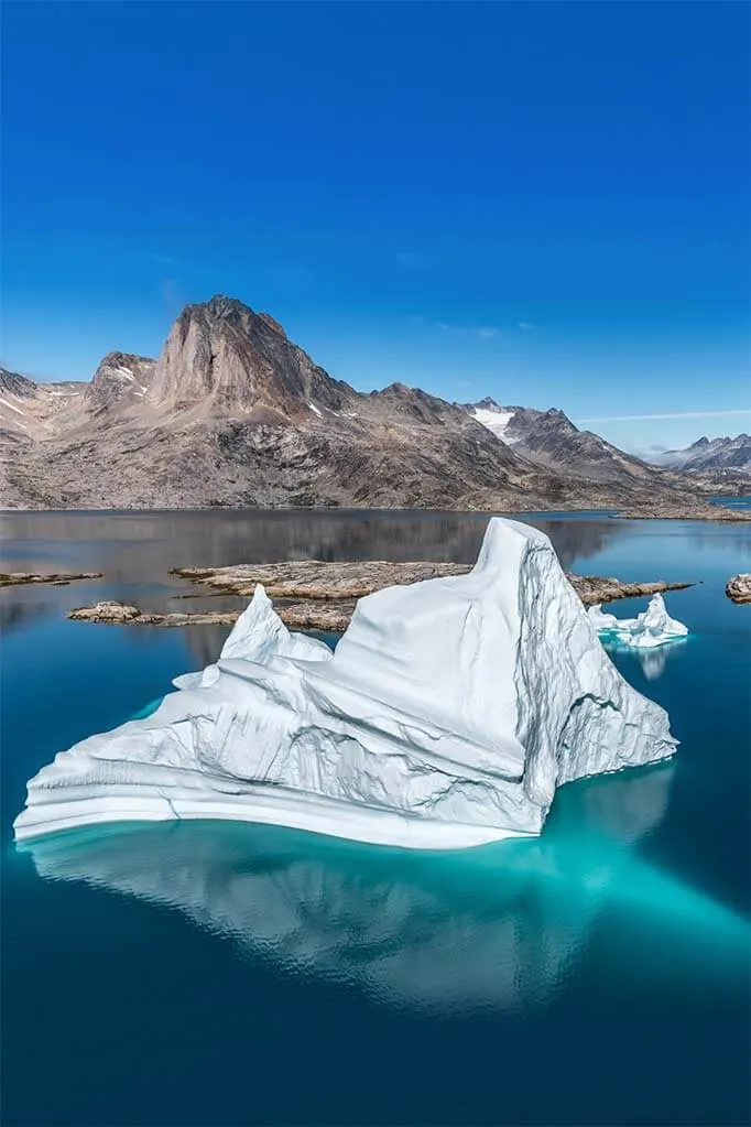 Mountains and icebergs in Eastern Greenland