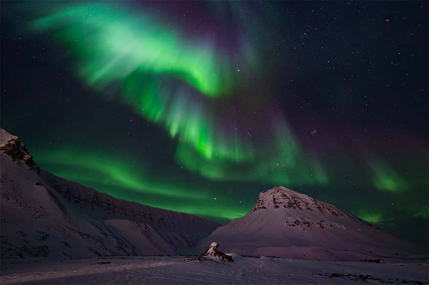 Northern Lights in Svalbard in winter