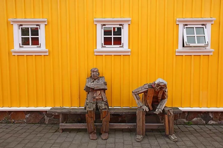Wooden sculptures at Hannes Boy Restaurant in Siglufjordur, Iceland