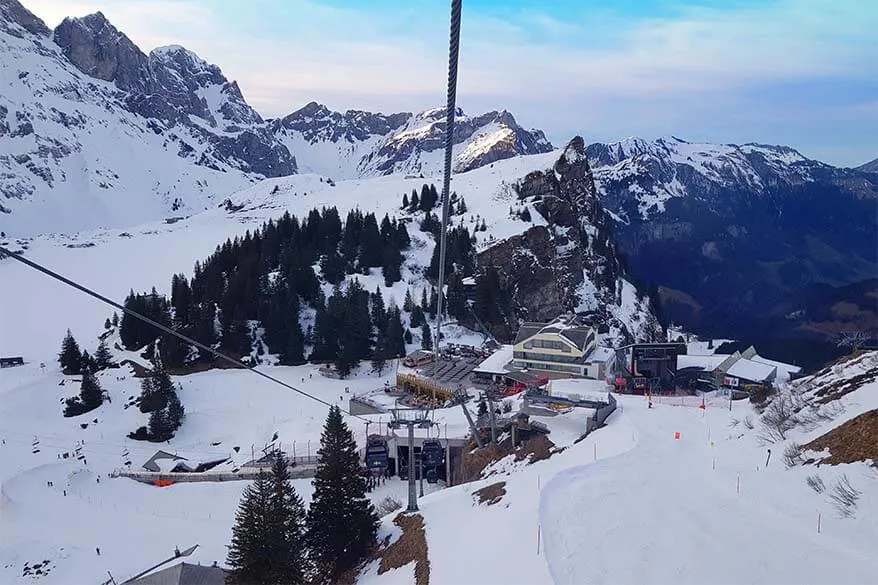 Berghotel Trubsee and Trubsee cable car station aerial view
