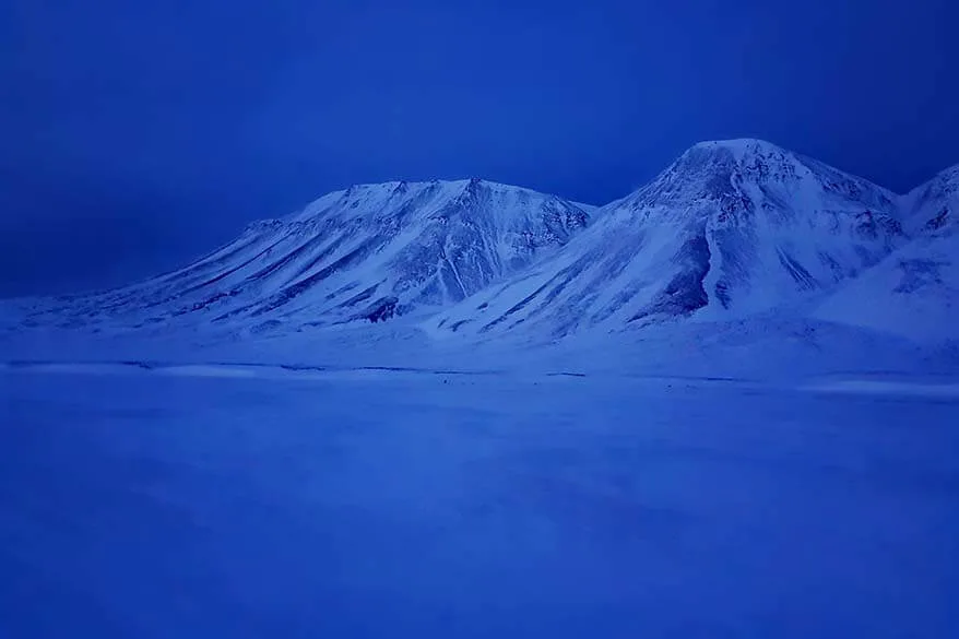 Blue season landscapes in Svalbard