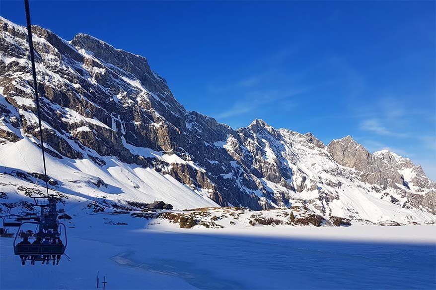 Chairlifts at Trubsee lake in Engelberg ski area, Switzerland