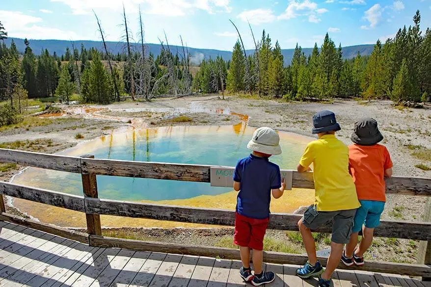 Family vacation in Yellowstone in summer