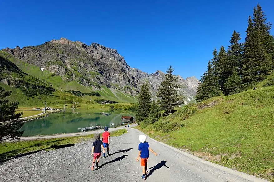 Hiking at Trubsee Lake with kids in summer