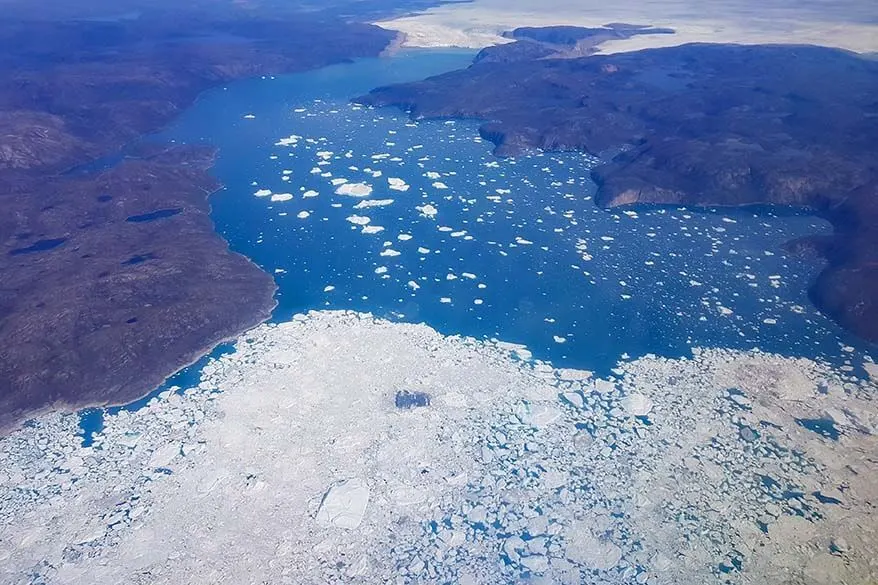 Icefjord in Greenland seen from the plane