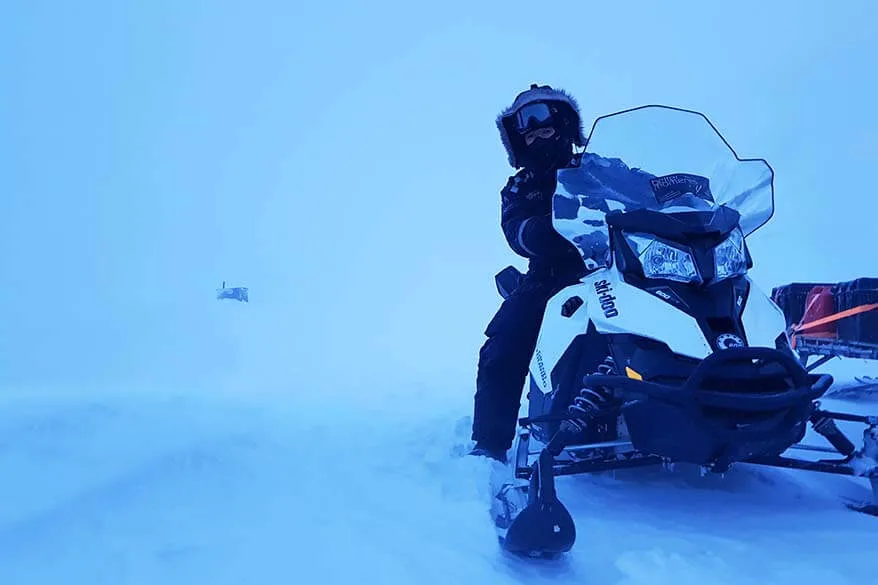 Jurga (Full Suitcase) on a snowmobile tour in Svalbard