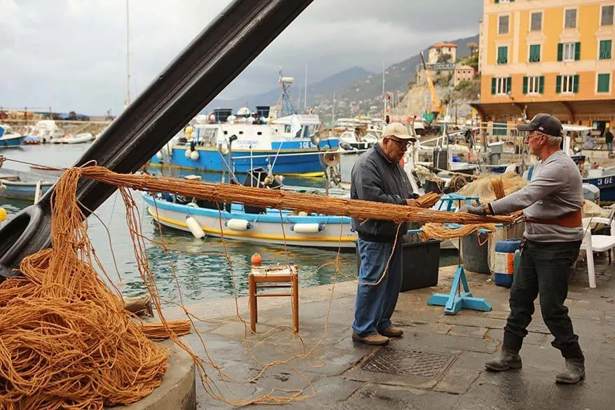 Local fishermen making nets - authentic side of Italy in November